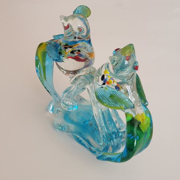 Vintage Hand Blown Tropical Bird Parrots Cockatoos on the branch Murano Style - Picture 4 of 16